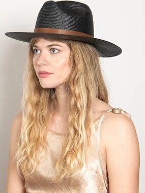 Wyeth Miguel Black Straw Panama Hat w Leather Strap